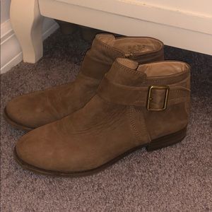 Brown buckled ankle booties
